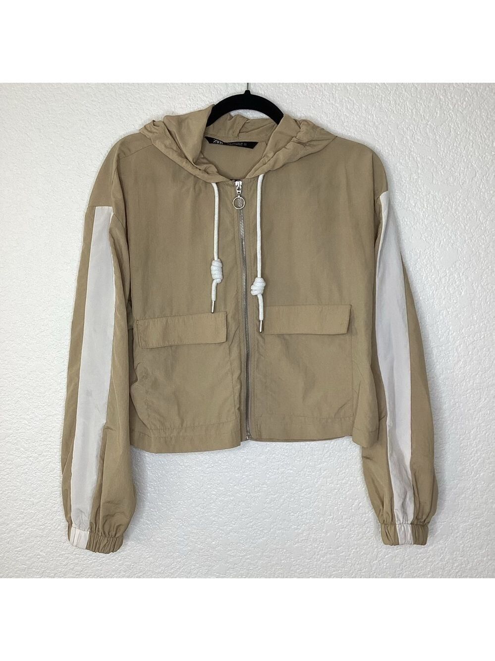 ZARA SIZE S ACTIVE ANORAK JACKET TAN SHORT CROPPED TOP GUC - Picture 4 of 14